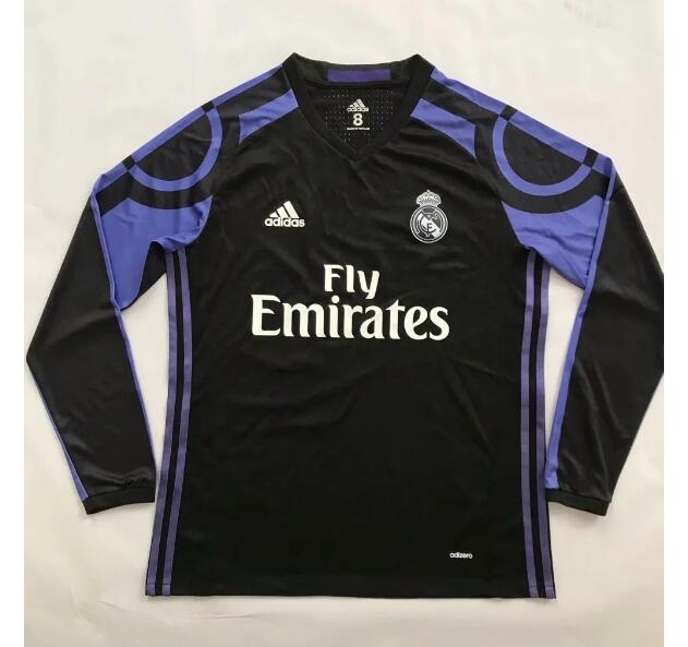 2015-16 Real Madrid Retro Long Sleeve Away Kit Soccer Jersey